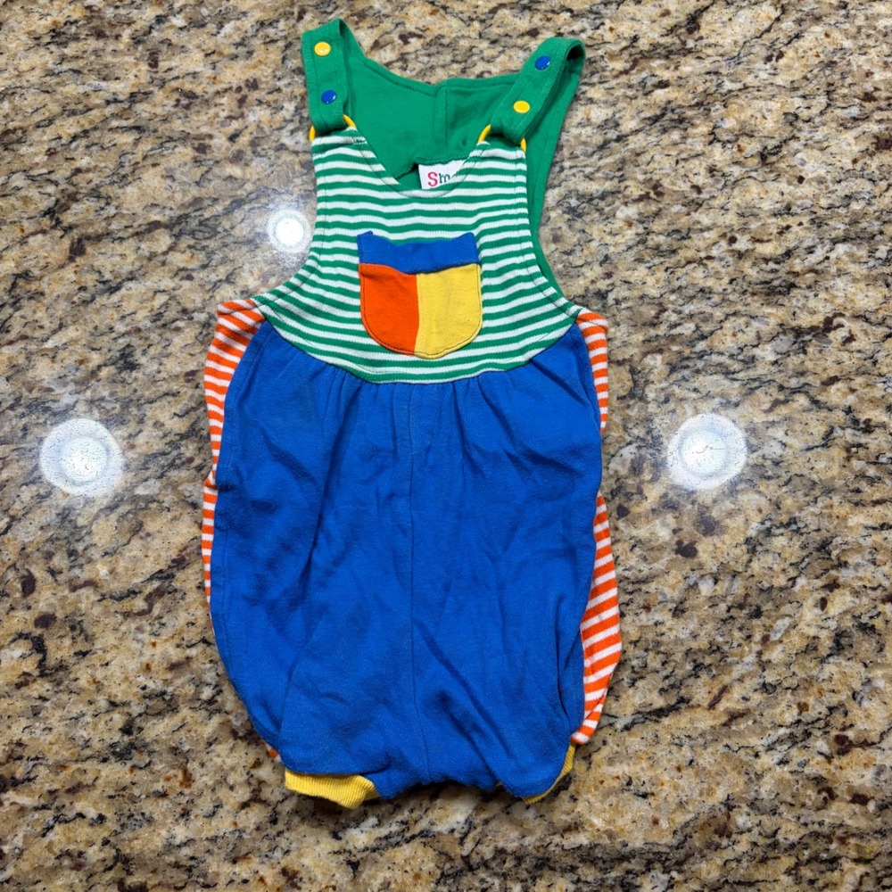Small Steps Vintage Colorblock Striped Romper Blue Green Orange Boy 18M